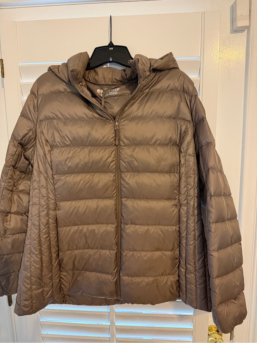 Heat keep Lightweight Quilted Packable Hooded Jacket - Taupe